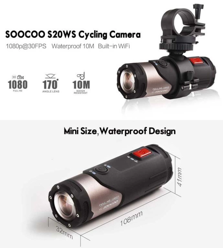ภาพหน้าปกสินค้าSOOCOO S20WS Mini Camcorder Action Camera 170 Degree Wide Lens Camera Built-in Wi-Fi Full HD 1080P 10m Waterproof Sports Camera