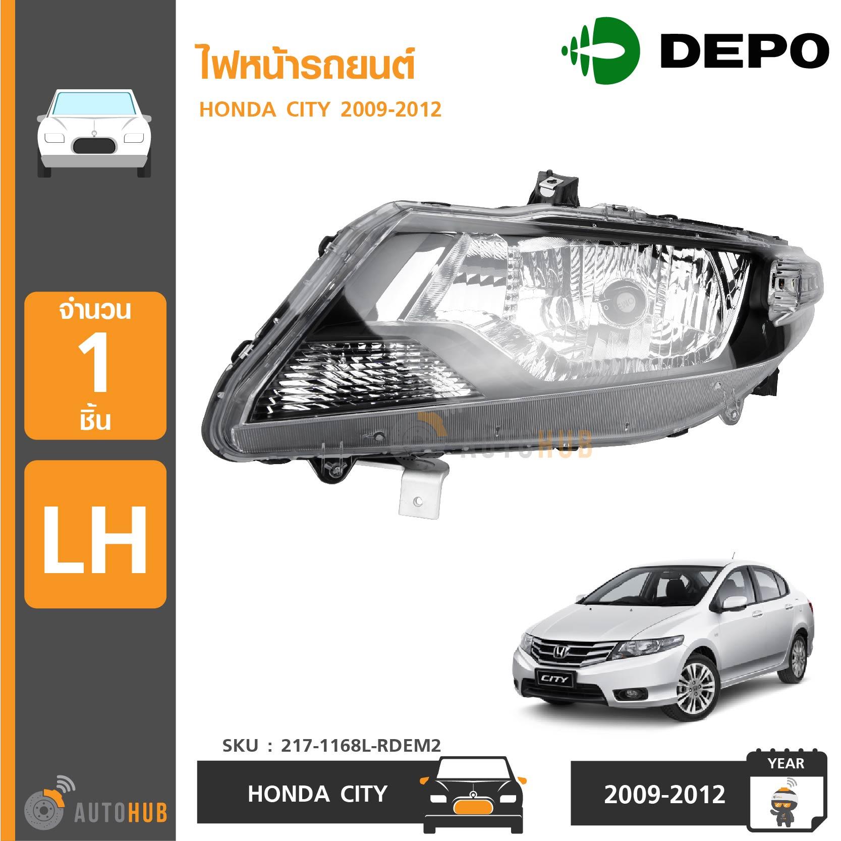 ไฟหน้า HONDA CITY ปี 2009-2012 ยี่ห้อ DEPO (217-1168L-RDEM2 ,217-1168R-RDEM2) ราคา 2,200 บาท*ส่งฟรี