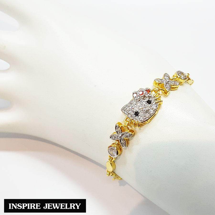Inspire Jewelry ,สร้อยข้อมือแมว ประดับเพชรCZ สวยหรู  ตัวเรือนหุ้มทองแท้ 100$K  ขนาด 17 CM พร้อมกล่องกำไลหรู