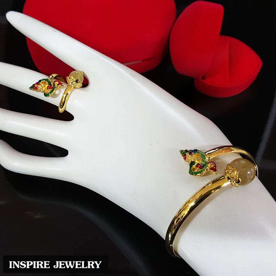 Inspire Jewelry ,ชุดเซ็ท กำไลพญานาค และแหวนพญานาค งานลงยาคุณภาพ เพิ่มความสง่างามด้วยหินไหมทองแท้ ตัวเรือนหุ้มทอง 100$K นำโชค เสริมดวง ปรับขนาดได้ พร้อมกล่องกำไลหรู
