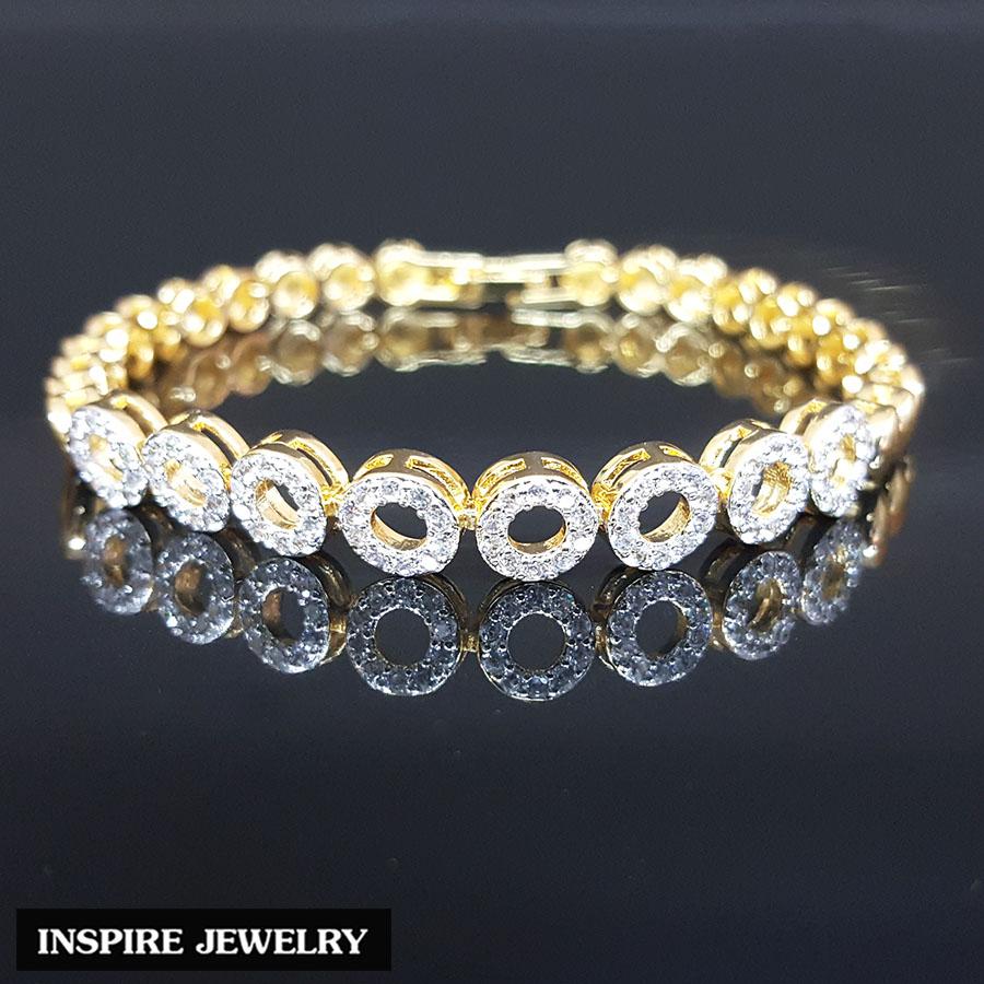 Inspire Jewelry ,สร้อยข้อมือ Design ฝังเพชรสวิส ตัวเรือนหุ้มทองแท้100$K ขนาด 18CM พร้อมกล่องกำไลหรู