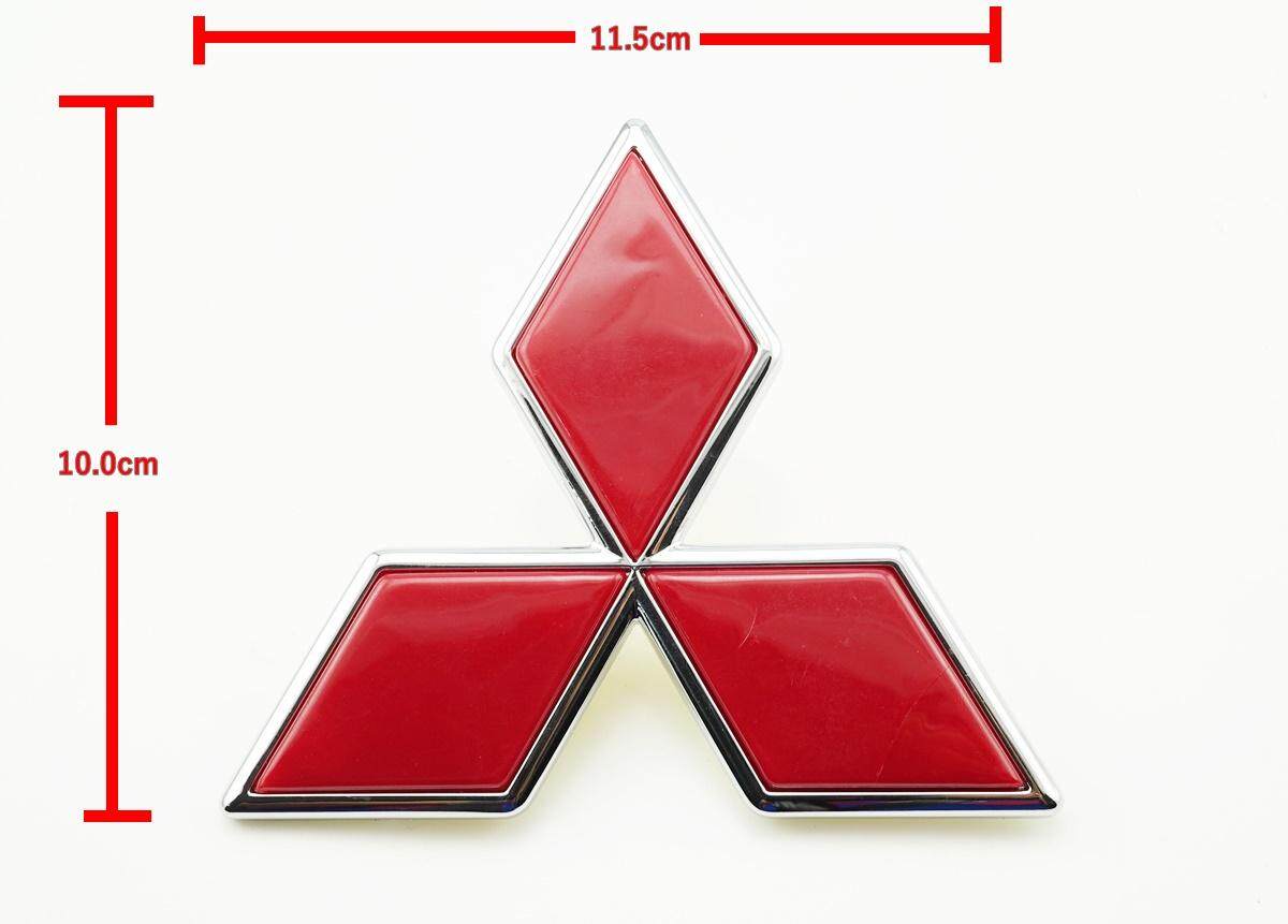 ป้ายโลโก้มิตซูบิชิพลาสติก สีแดงขอบโครเมี่ยม ขนาด 11.5x10.0 cmติดตั้งด้วยเทปกาวสองหน้ามีขาเสียบด้านหลัง