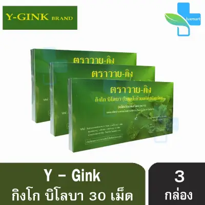 Y-Gink Ginkgo Biloba วาย กิง ใบแป๊ะก๊วยสกัด เสริมสร้างความจำและบำรุงสมอง ช่วยในเรื่องของความคิดและสมาธิ (30 เม็ด) [3 กล่อง]