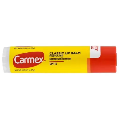 (แบบแท่ง)Carmex, Classic Lip Balm, Medicated SPF 15, .15 oz (4.25 g) By Carmex