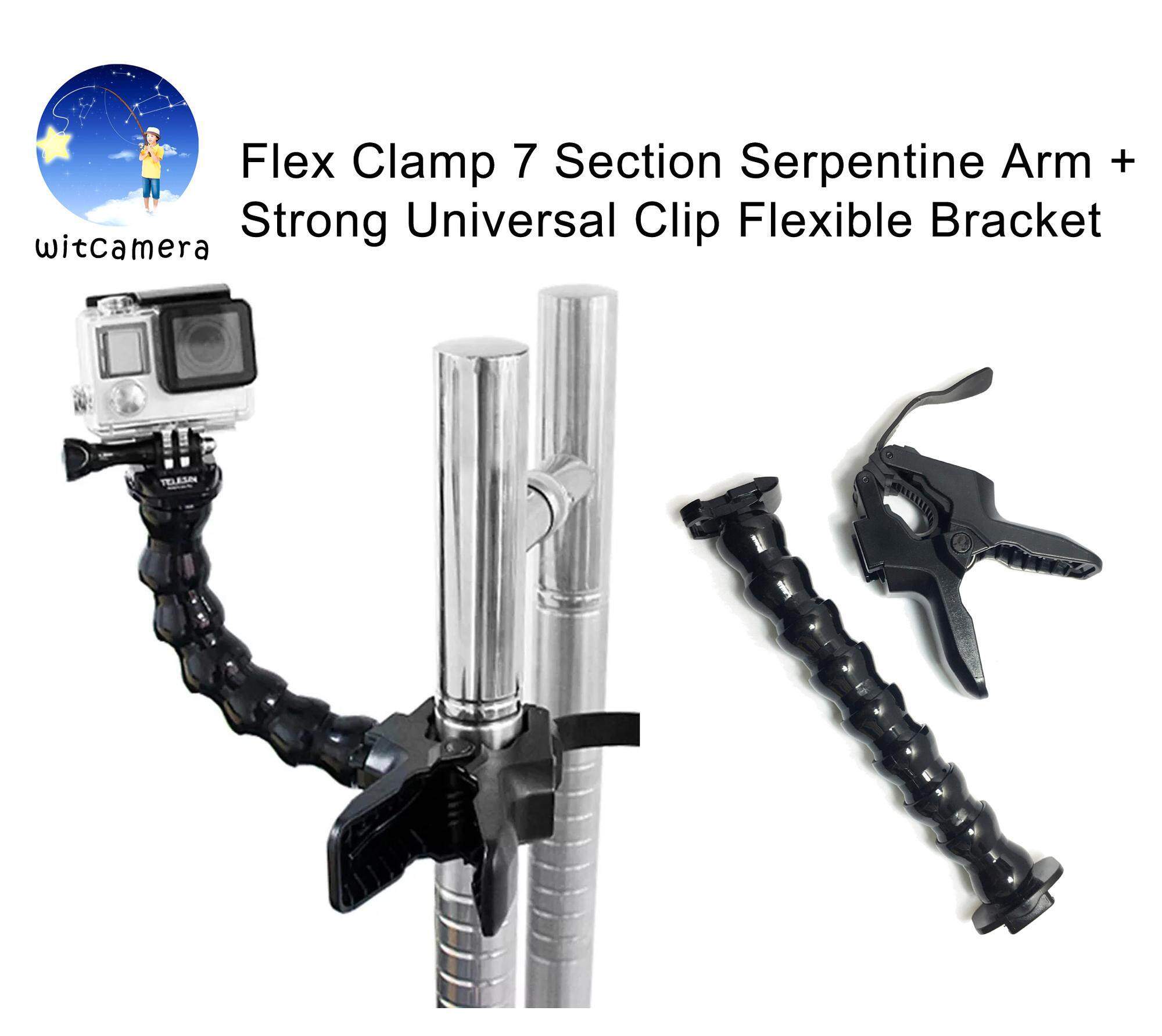 Flex Clamp 7 Section Serpentine Arm + Strong Universal Clip Flexible Bracket for GoPro SJCam YI Motion Camera Series  - Flex Clamp 7 ส่วนแขนงู & คลิปหนีบกระดาษที่ยืดหยุ่นสำหรับ GoPro Hero 9/8/7/6/5/4/3 SJCam YI