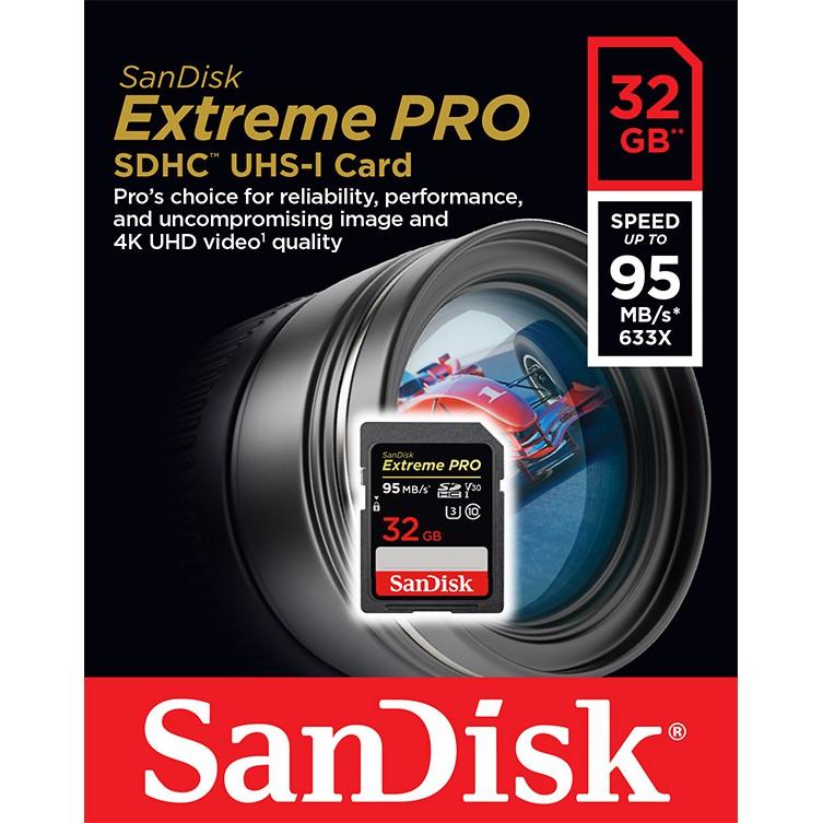 SanDisk Extreme Pro SD Card 32GB ความเร็ว อ่าน 95MB/s เขียน 90MB/s (SDSDXXG_032G_GN4IN) เมมโมรี่ การ์ด แซนดิส กล้อง ถ่ายภาพ ถ่ายรูป ถ่ายวีดีโอ กล้องDSLR รับประกัน Lifetime โดย Synnex