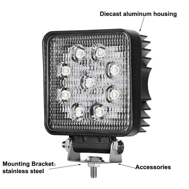 X2 เเพ็คคู่ สุดคุ้ม !! LED FLOODLIGHT ไฟสปอร์ตไลท์ ทรงสี่เหลี่ยม กำลังไฟ 27 Watt 12V-24V เเสงขาว จำนวน 2 ชิ้น