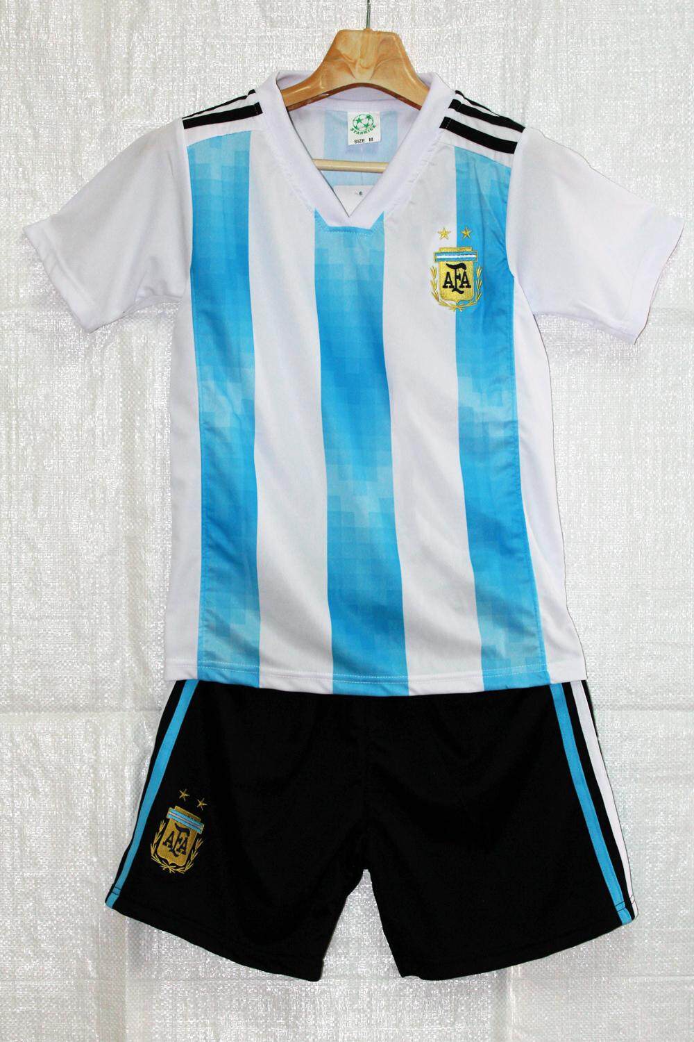 ชุดฟุตบอลเด็ก ทีมชาติ อาเจนติน่า Size S,M,L,XL,XXL สีริ้วฟ้าขาว