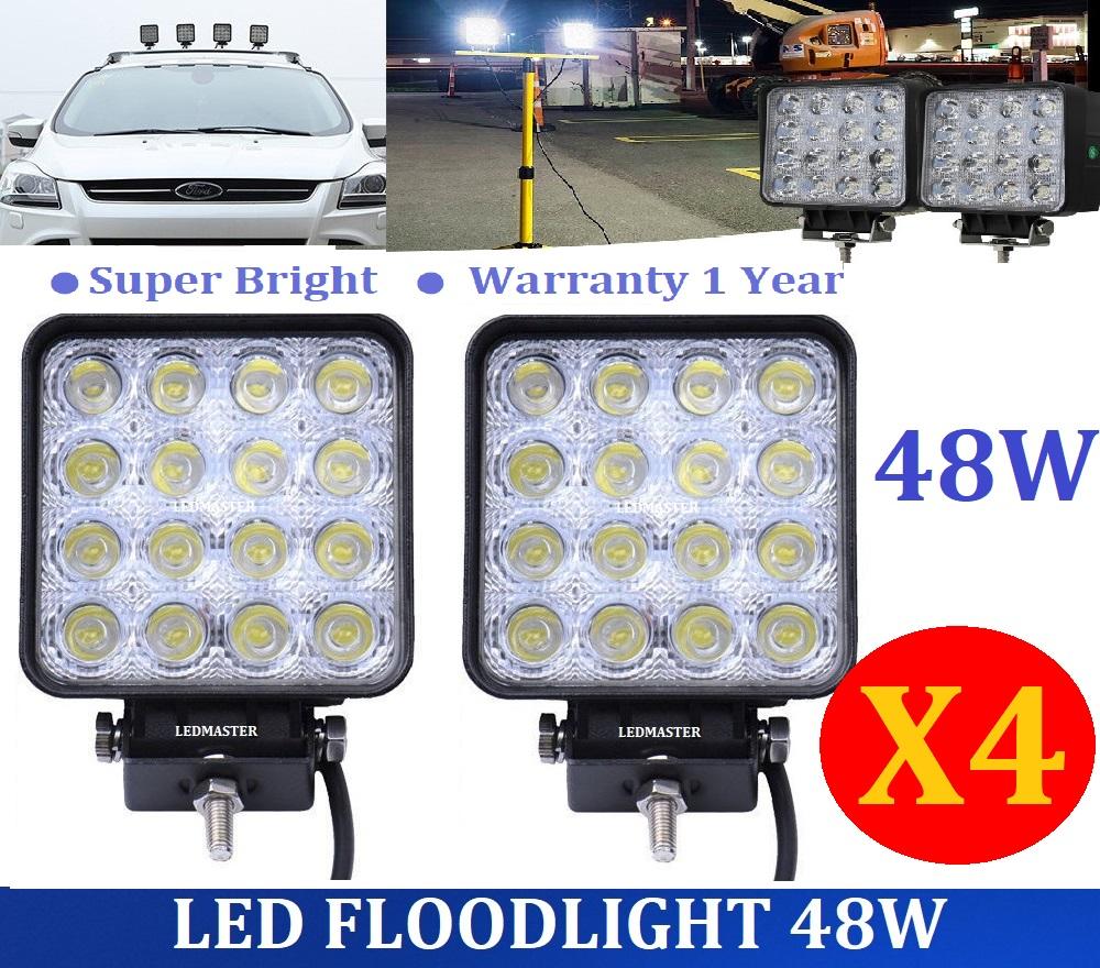 X4 เเพ็ค 4 ชิ้น สุดคุ้ม !! LED FLOODLIGHT ไฟสปอร์ตไลท์สำหรับตกเเต่งรถใช้สำหรับไฟรถ ไฟท้าย หรือใช้เป็นไฟส่องทาง ส่องป้าย สว่างมาก ทรงสี่เหลี่ยม ขนาด 4 นิ้ว 48 Watt 12V-24V เเสงขาว จำนวน 4 ชิ้น