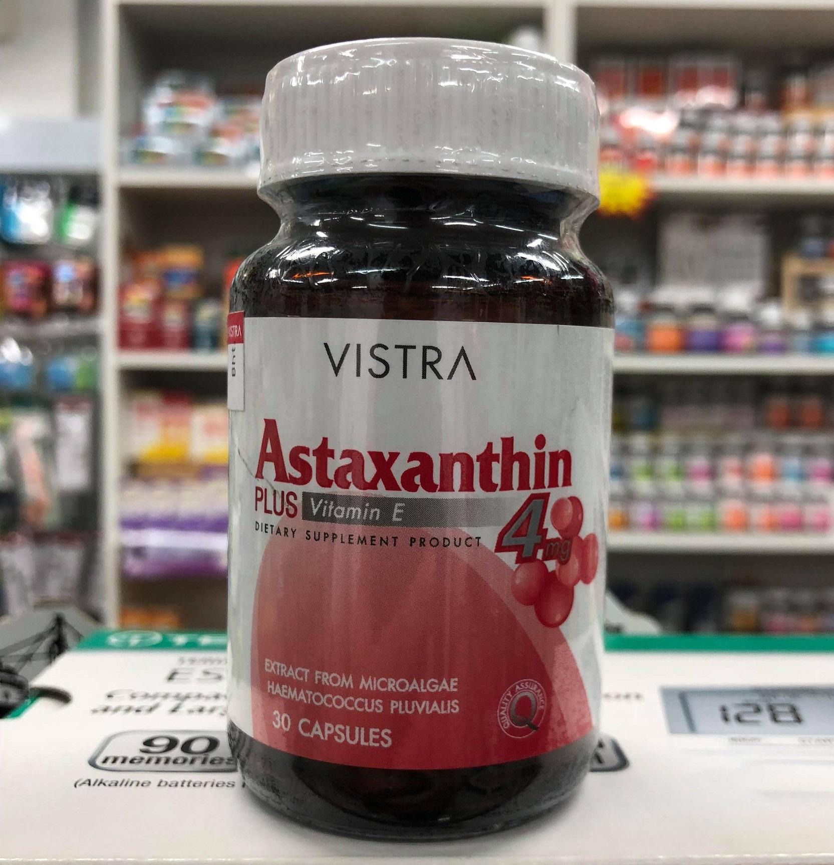 VISTRA Astaxanthin 4 mg Plus Vitamin E  วิสทร้า แอสตาแซนธิน 4 มก. +วิตามินอี  (30 แคปซูล) 1ขวด  ส่งฟรี