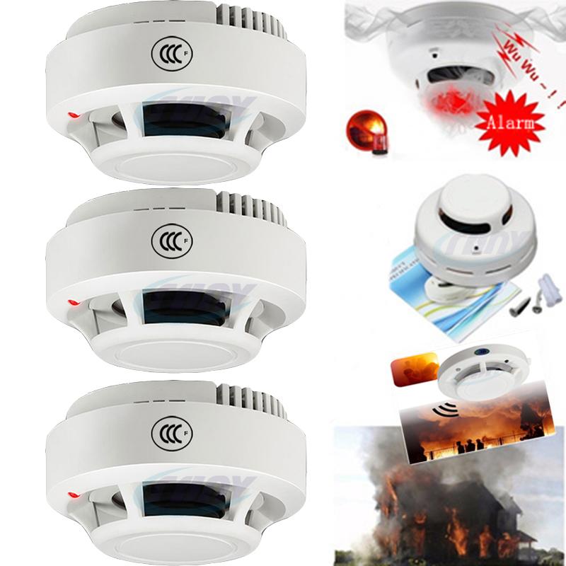 3PCS Smoke Detector Alarm 360° ไฟฉุกเฉินดับเพลิง For วัสดุดับเพลิง(ขาว)
