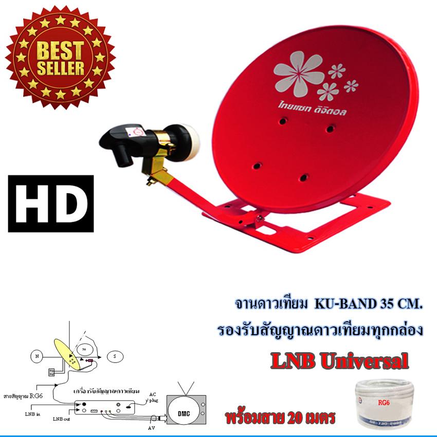Thaisat ชุดจานดาวเทียม Thaisat รุ่น เล็กชัดดี (35cm) พร้อมสาย 20 เมตร ราคา 490 บาท*ส่งฟรี
