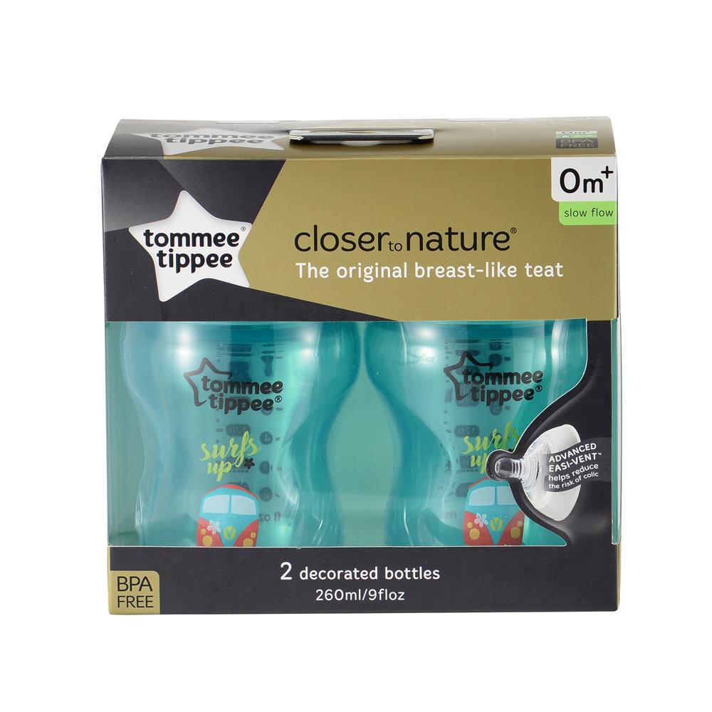 Tommee Tippee Bottle 9oz 2pcs. แพ็คคู่ ขวดนม คอกว้าง ทอมมี่ ทิปปี้ รุ่น Closer to Nature ขนาด 9 oz