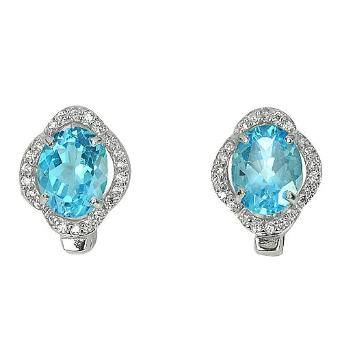 Parichat Jewelry ต่างหูเงินแท้ 92.5% ประดับพลอยโทปาสสีฟ้า ฝังเพชรสวิสCZ หนัก4.22กรัม. เครื่องประดับผู้หญิง