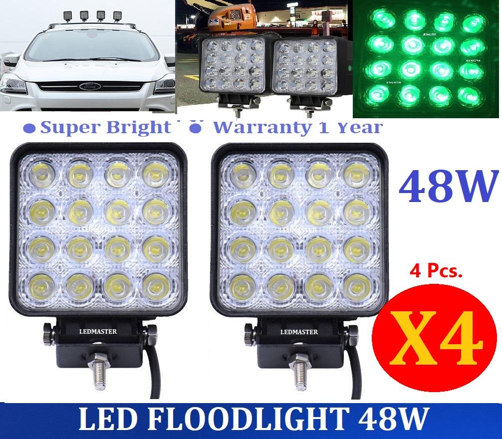 X4 เเพ็ค 4 ชิ้น สุดคุ้ม !! LED FLOODLIGHT 12-24V โคมไฟสปอร์ตไลท์สำหรับไฟเรือ ไดหมึก ตกหมึก ใช้งานกับเเบตเตอรี่ได้ ขนาด 4 นิ้ว 48 Watt เเสงสีเขีย
