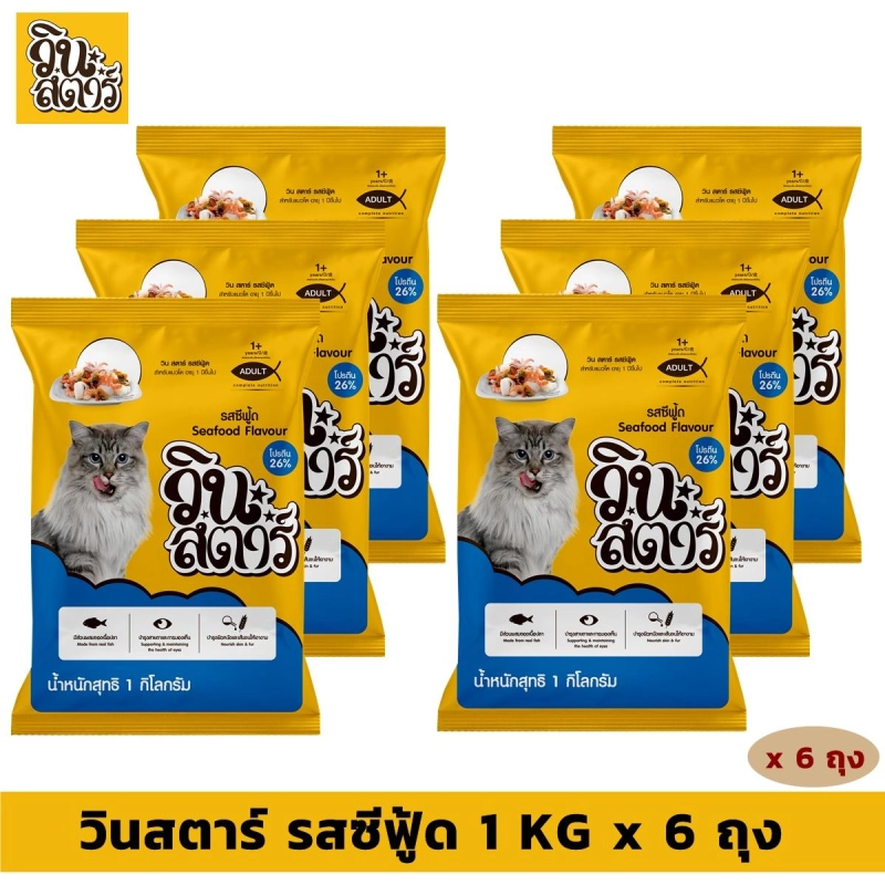 ภาพหน้าปกสินค้าวินสตาร์ รสซีฟู้ด 1 KG x 6 ถุง อาหารแมวแบบเม็ด สำหรับแมวอายุ 1 ปีขึ้นไป Greatestpetshop
