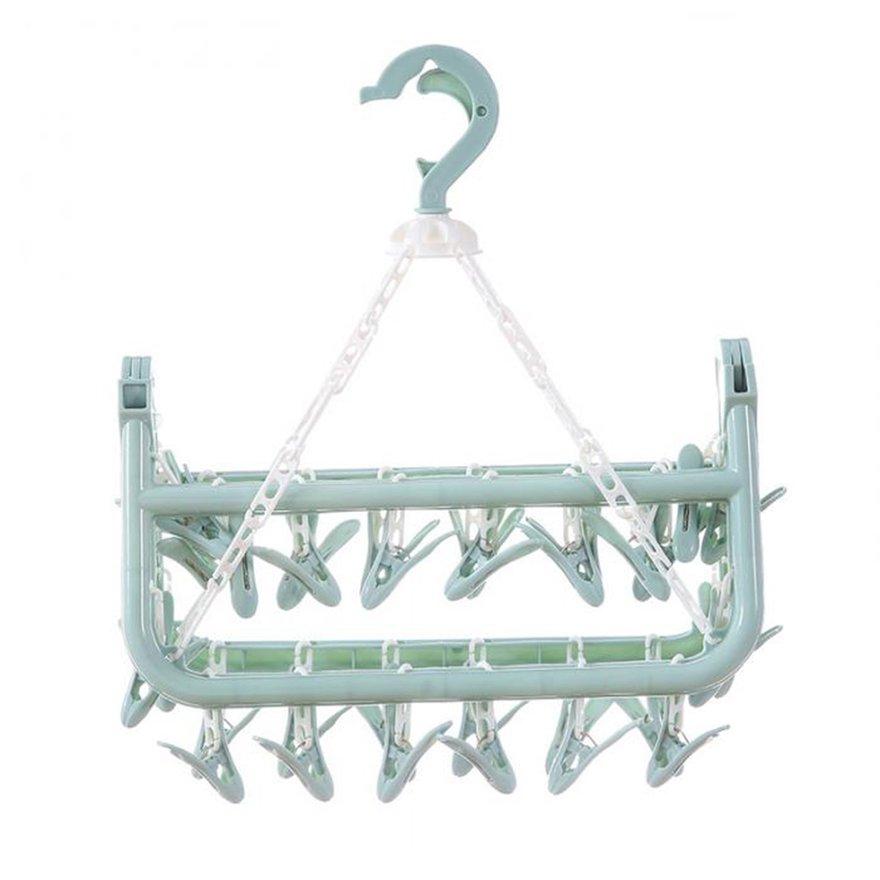 OBBB Plastic Space Saving Closet Organizer Folding Clothes Hanger Towels Socks Bras Underwear Drying Rack With 32 Clips