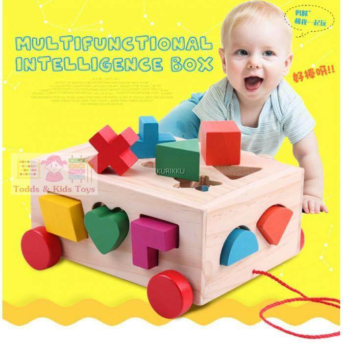 ❤️ส่งฟรี❤️Todds Kids Toys ของเล่นไม้เสริมพัฒนาการ ชุดรถลาก กล่องบล็อกหยอด 15 รูปทรง