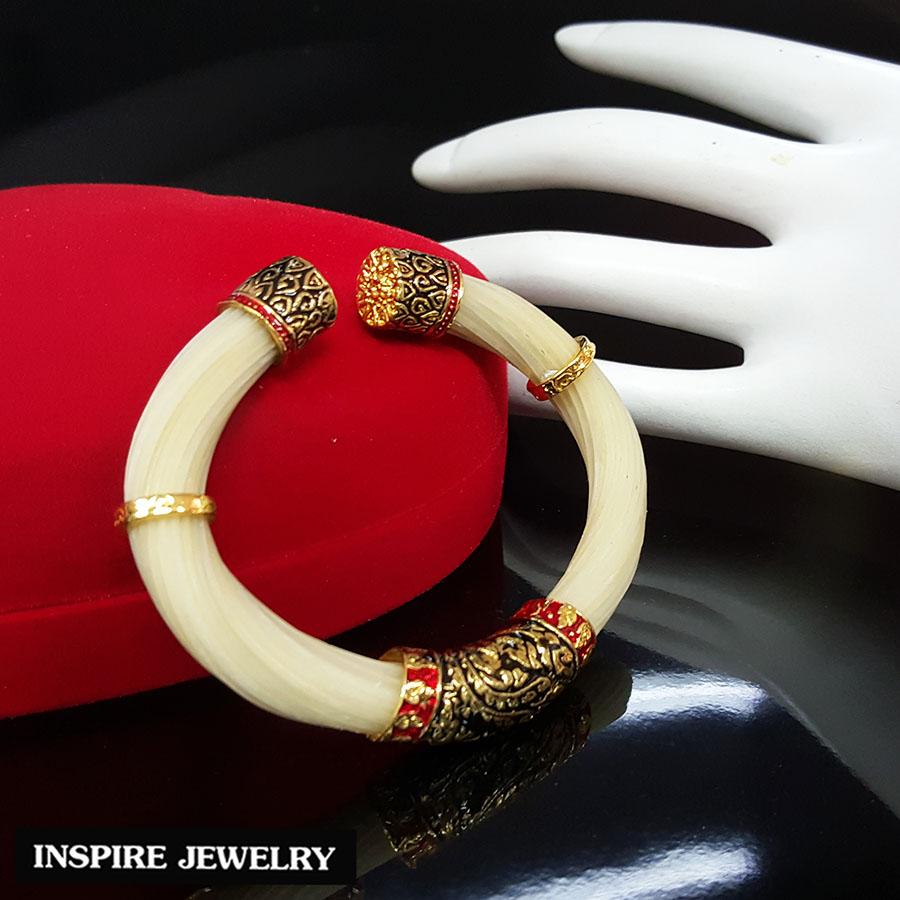 Inspire Jewelry ,กำไลหางช้าง หางช้างขาว ตัวเรือน หุ้มทองแท้ 24K ลงยาคุณภาพ สวยหรู  เป็นเครื่องประดับมงคล
