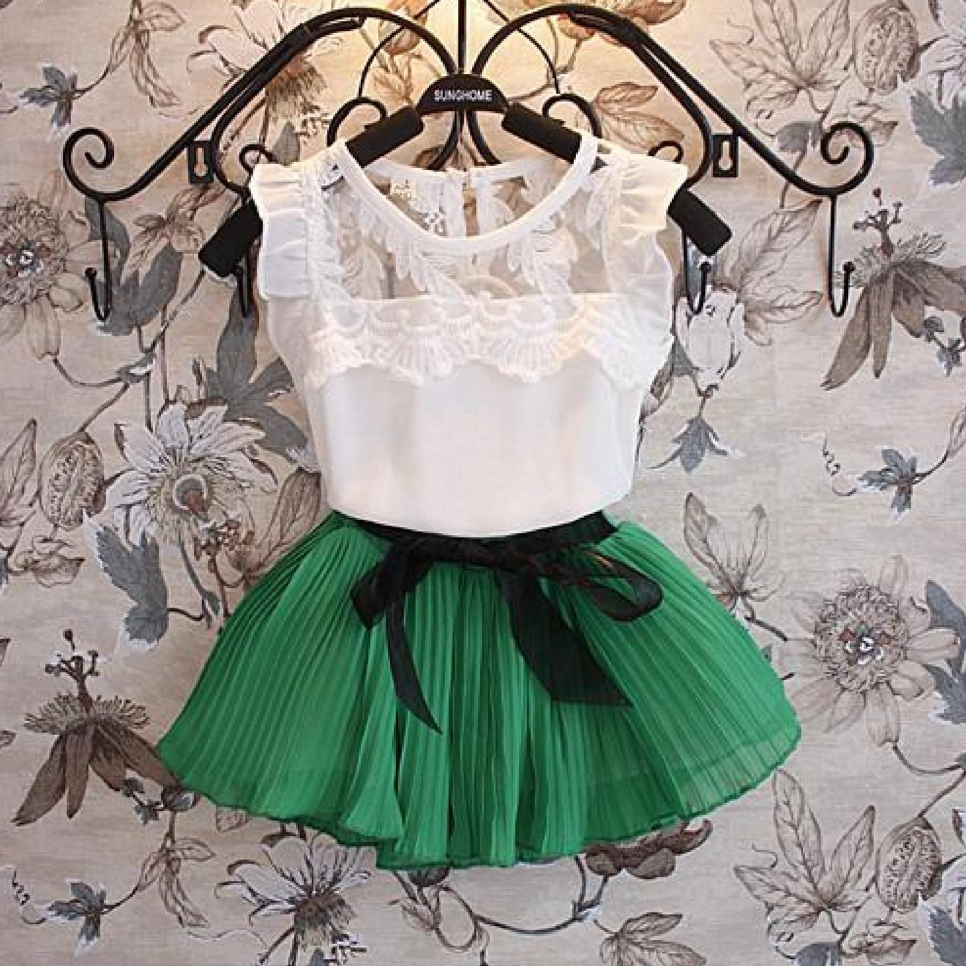 Children's clothing new summer girls set children's lace lace chiffon skirt two sets of a generation ราคา 169 บาท*ส่งฟรี