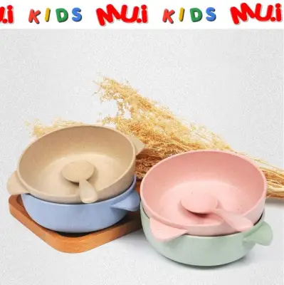 Wheat Straw Children Baby Bowl Fruit Plate Tableware Dish With Spoon Kitchen Plastic Bowls Travel Dinnerware S2 Kitchen Bowl With Spoon Wheat Straw Cutlery Set Rice And Dessert Bowl Environmental For Kid