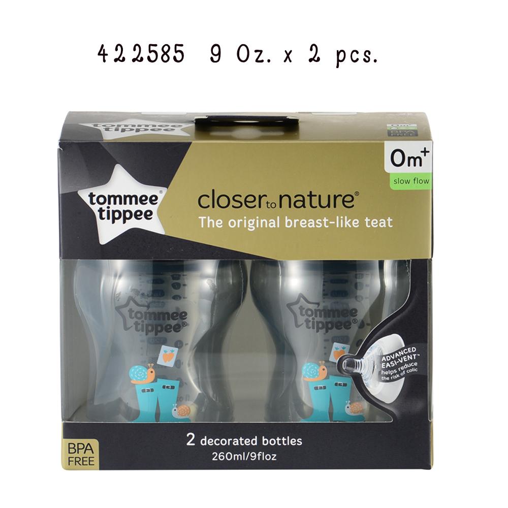 Tommee Tippee Bottle 9oz 2pcs. แพ็คคู่ ขวดนม คอกว้าง ทอมมี่ ทิปปี้ รุ่น Closer to Nature ขนาด 9 oz