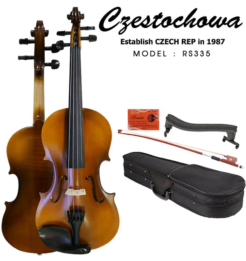 Czestochowa Violin ไวโอลิน ตัวบางเพียง 0.5 ซม ไวโอลินไม้ Spruce คอ Rosewood ด้านหลังลาย Tiger Flamed ขนาด 4/4 Violin รุ่น RS335 พร้อมของแถม กล่องviolinบุกำมะหยี่กันน้ำ+ยางสนอย่างดี+คันชัก