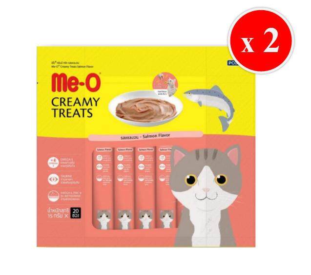 Me-o Creamy Treats Salmon 15g x 20 units (2 Packs)   มีโอ ขนมแมวเลีย รสปลาแซลมอน บรรจุแพ็คละ 20 ซอง ซองละ 15 กรัม (จำนวน 2 แพ็ค)