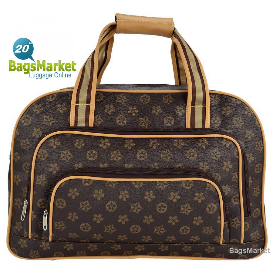BagsMarket Luggage กระเป๋าเดินทางแบบถือ กระเป๋าแฟชั่น กระเป๋าทรงสปอร์ต กระเป๋าใส่เสื้อผ้า ขนาด 20 นิ้ว BF91420-7 L-Pattern Brown (Cream)