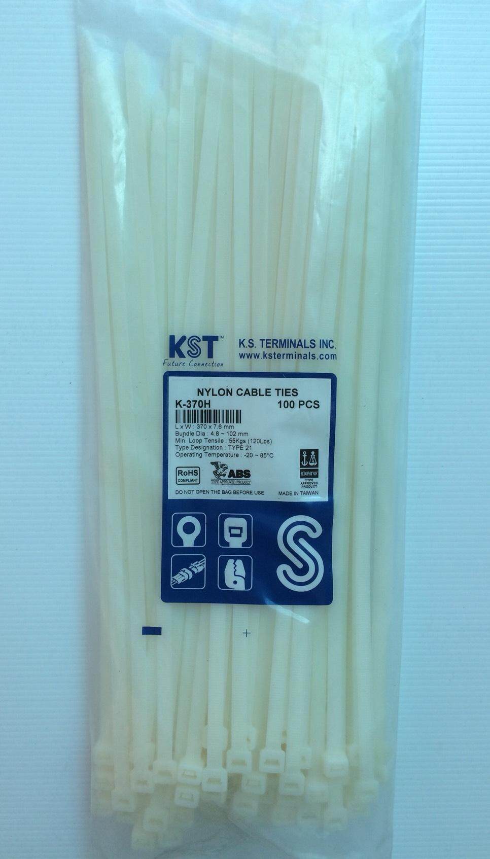 เคเบิ้ลไทร์ 15 นิ้ว  สีขาว ขนาด 370 x 7.6 mm แบบหนา / สายรัดไนล่อน (Nylon Cable Tie,Cable Ties, Zip Tie Lock) / เข็มขัดรัดสายไฟ แพค 1 ถุง : 100  ชิ้น