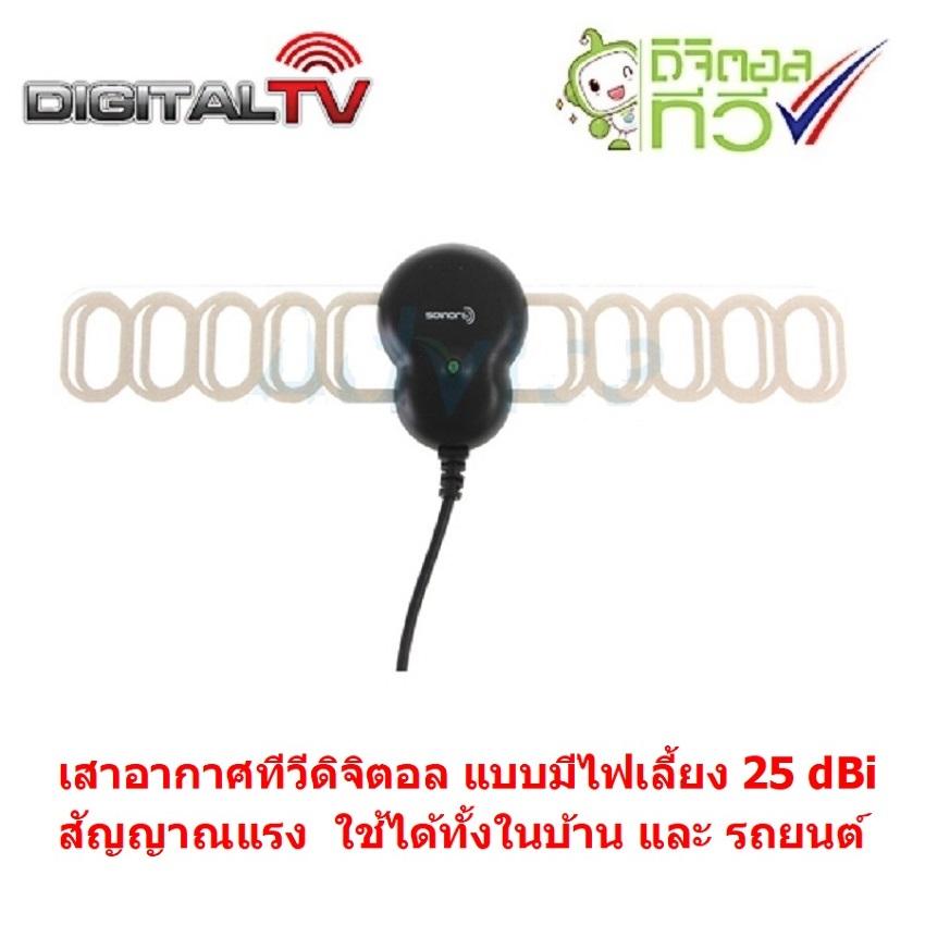 Sonore Antenna เสาอากาศ ดิจิตอลทีวี ในอาคาร แบบมีไฟเลี้ยง ใช้ได้ทั้งในบ้าน และ รถยนต์ รุ่น DVB-T2 (สีดำ) Black ราคา  25 บาท*ส่งฟรี