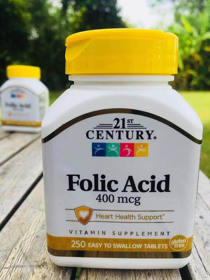 โฟเลต กรดโฟลิค Folic Acid 400 mcg + Calcium 250 Tablets (21st Century®) Folate