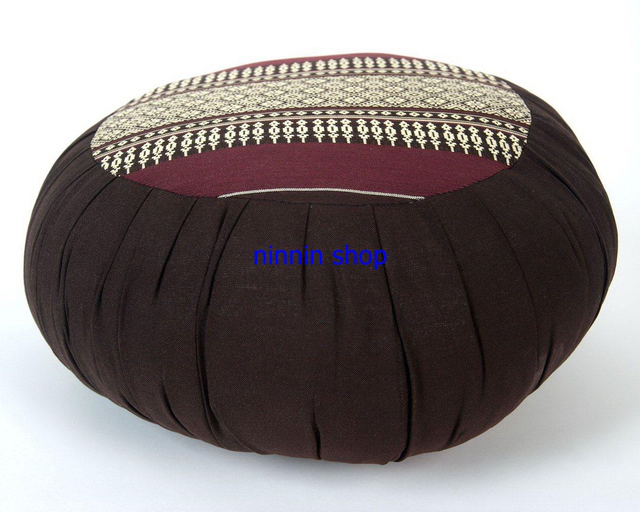 หมอนฟักทอง ผ้าขิตไทย ลายโบราณ ขนาด Dia40x15 ซม. สีน้ำตาลแดงแก่ Thai Pillow Round Zafu Kapok100% Filled