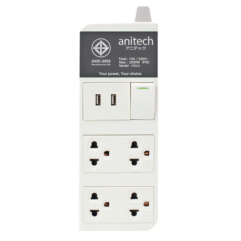 ปลั๊กไฟ Power Line Anitech H624 4ช่อง 1สวิทซ์+2USB 3.0 เมตร