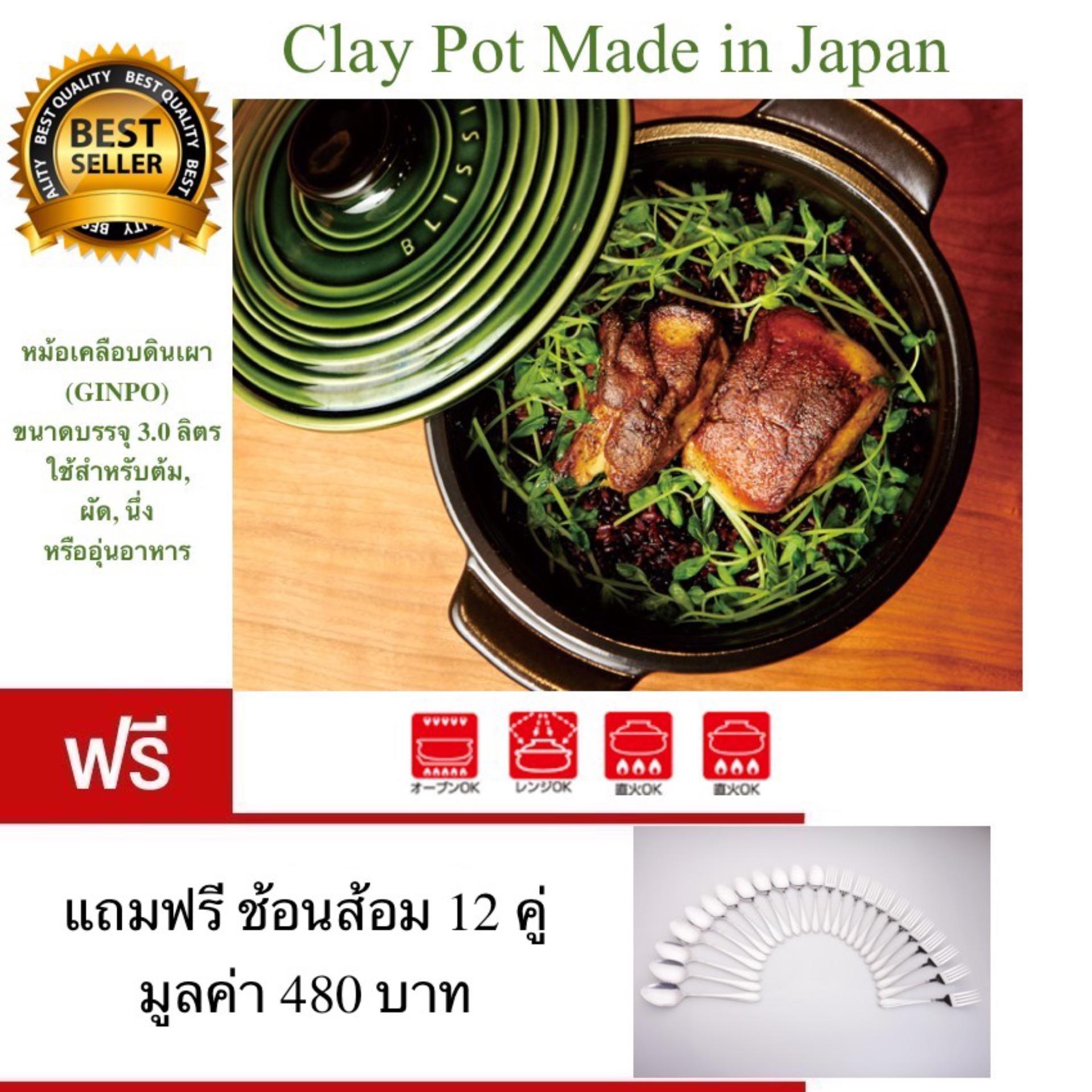 Twin Fish หม้อเคลือบดินเผา 3 ลิตร 703-2411 Blissio (ฝาเสีเขียว) + ฟรี!! ช้อนส้อม 12 คู่ ราคา 4,916 บาท*ส่งฟรี