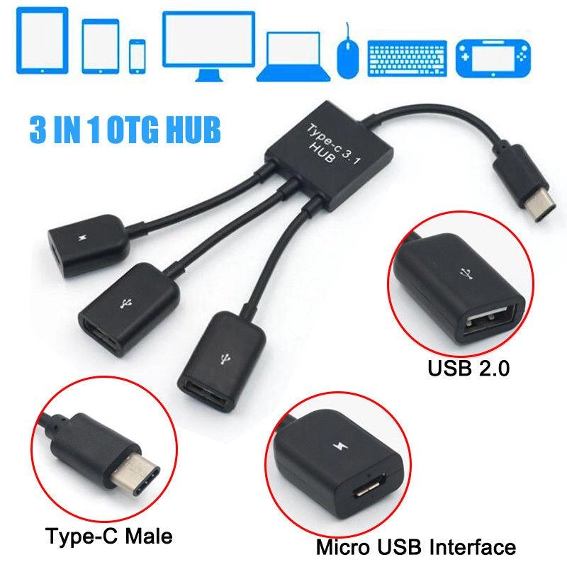 ภาพหน้าปกสินค้าType-C OTG 3 in 1 USB 3.1 Hub Adapter Extension Charging Host OTG USB Hubs