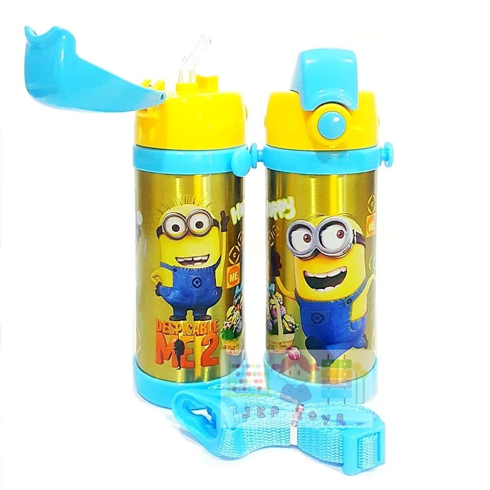 JKP Toys กระติกน้ำสแตนเลสเก็บความร้อน ความเย็น กระติกน้ำสำหรับเด็ก มินเนี่ยน เหลือง (หลอด)
