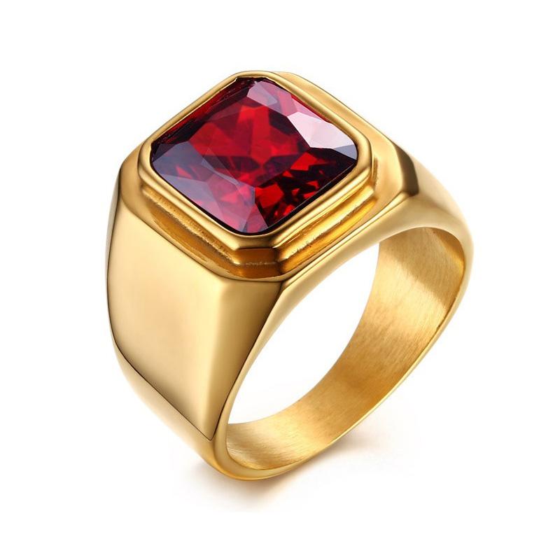 Men's 361L Stainless Steel Ruby Rings Male IP Gold Plating Finger Band Ring High Polished Biker Wedding Party Jewelry ราคา 247 บาท*ส่งฟรี