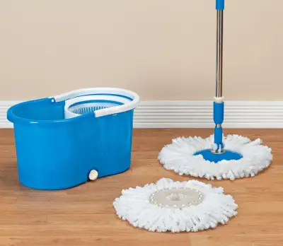 None Spin Self-wringing Mop & Spin Dry Bucket with 2 Mop Heads (blue) (2)
