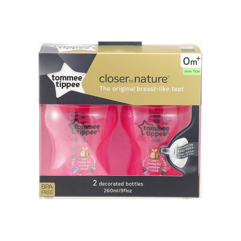 Tommee Tippee Bottle 9oz 2pcs. แพ็คคู่ ขวดนม คอกว้าง ทอมมี่ ทิปปี้ รุ่น Closer to Nature ขนาด 9 oz