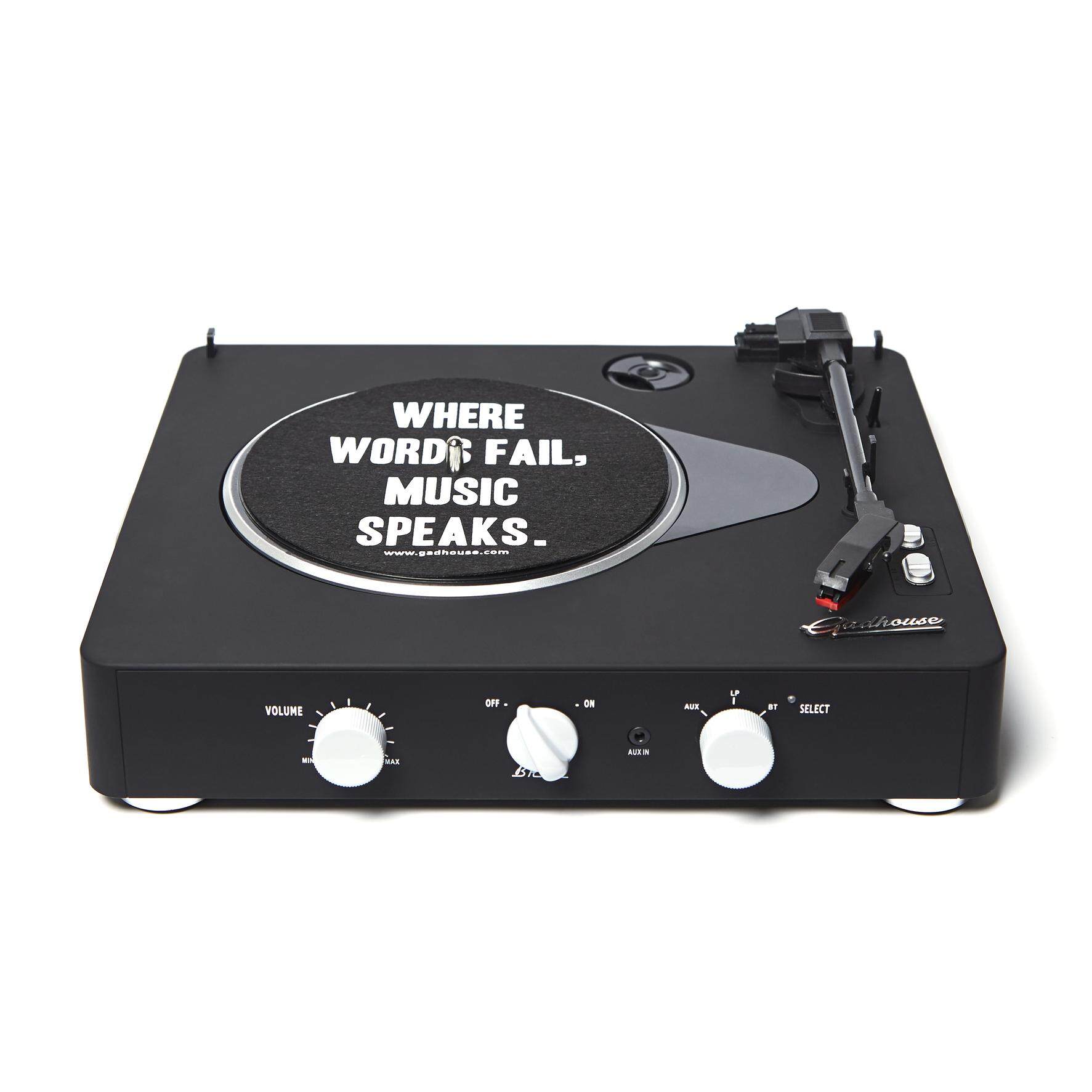เครื่องเล่นแผ่นเสียง Gadhouse Brad Black Edition Wireless Streaming 3-Speed Turntable, Portable Vinyl LP Record Player with Built-in Speakers and Rechargeable Battery