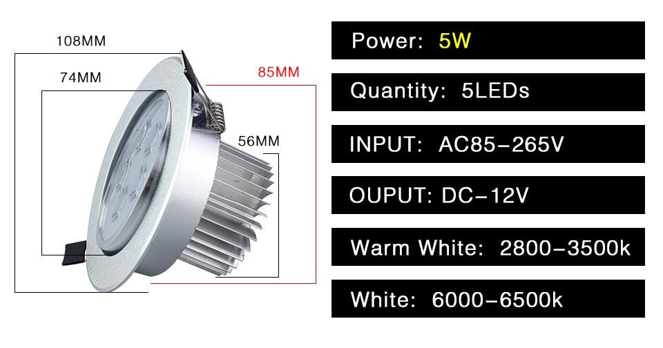 LED Downlight โคมดาว์นไลท์ led 5 W โคมไฟฝังฝ้า แสงไวท์ White