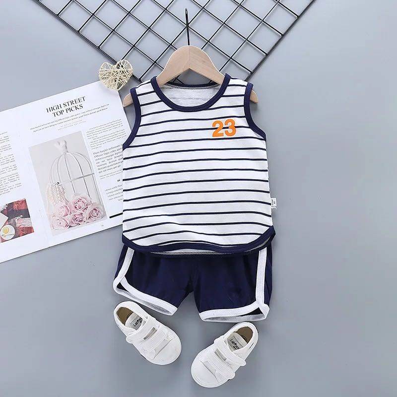 Babyonline(Y230)I4ชุดเช็ทเสื้อกล้ามและกางเกงสำหรับเด็กลายการ์ตูนน่ารักๆ