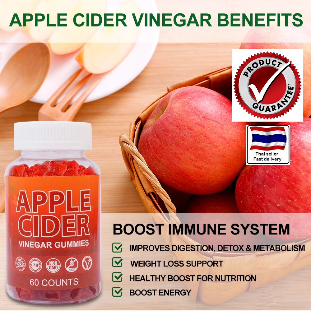 Apple Cider Vinegar Gummies 1000 mg, Bear gummy, Detox, Made with real apples with the Mother 60 Gummies.