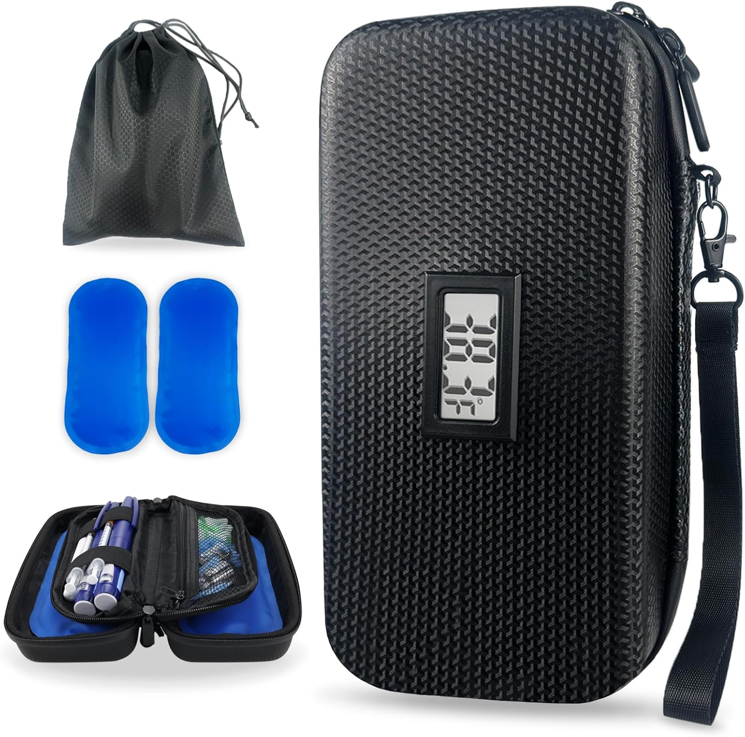 2025 Zch Insulin Cooler Travel Case Insulin Pen Travel Case with Temperature Display Medicine Cooler for Travel Diabetes Supplies Medicine Refrigerator Travel Bag 2 Tsa Approved Ice Packs