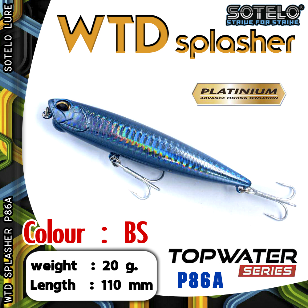 อุปกรณ์ตกปลา เหยื่อปลั๊ก เหยื่อปลอม SOTELO - รุ่น WTD SPLASHER P86A (110mm)