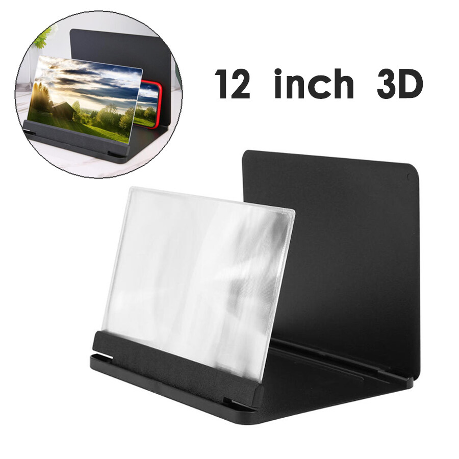 Screen Enlarger Protect Eyes 12 Inch จอขยายสำหรับ โทรศัพท์มือถือ 12 Inch แว่นขยายจอโทรศัพท์ 3D HD นิ้วมือถือแว่นขยายจอขนาด 25.8*18 cm (สีดำ) Lessmall