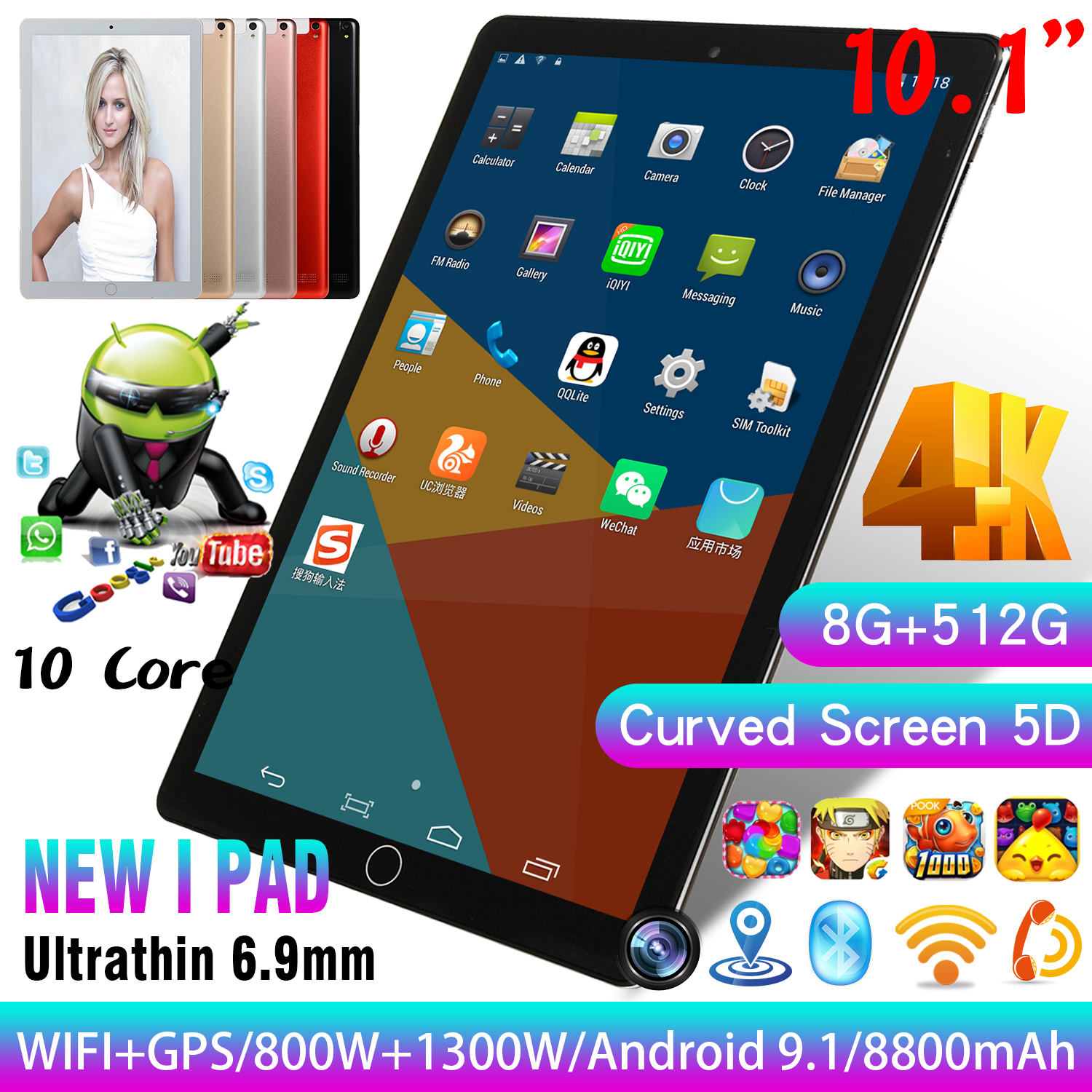 Free Shipping Android 9.1 Octa Core 10.1 Inch Tablet PC 8GB RAM 512GB ROM WIFI Tablet สมาร์ทแท็บเล็ต