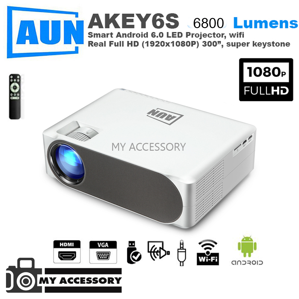 AUNโปรเจคเตอร์Full HD AKEY6/AKEY6S, 1920X1080P Home Cinema (อุปกรณ์เสริมAndroid 6.0 WIFI) HDMI VGAสำหรับGYM 4K Video Proyector