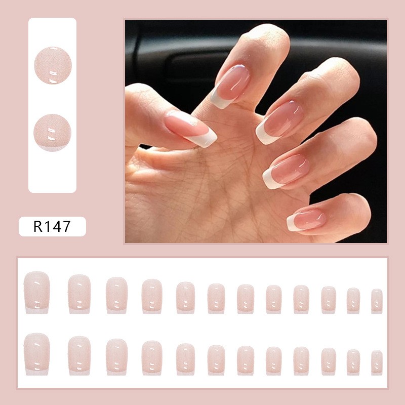 เล็บปลอม พร้อมส่ง T147 สีชมพูธรรมดา เล็บปลอมเจล กันน้ำ สีสวย 24 ชิ้น